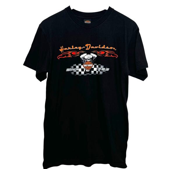 Harley Davidson Size Medium Checkered Flag T-Shirt Aruba _One Cool Bikers Island - Picture 1 of 6